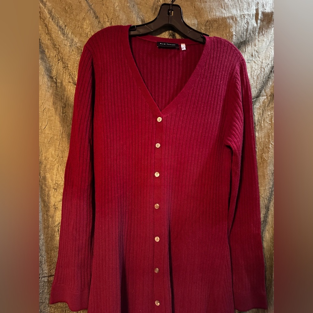 Elie Tahari Deep Red Button-Up Cardigan